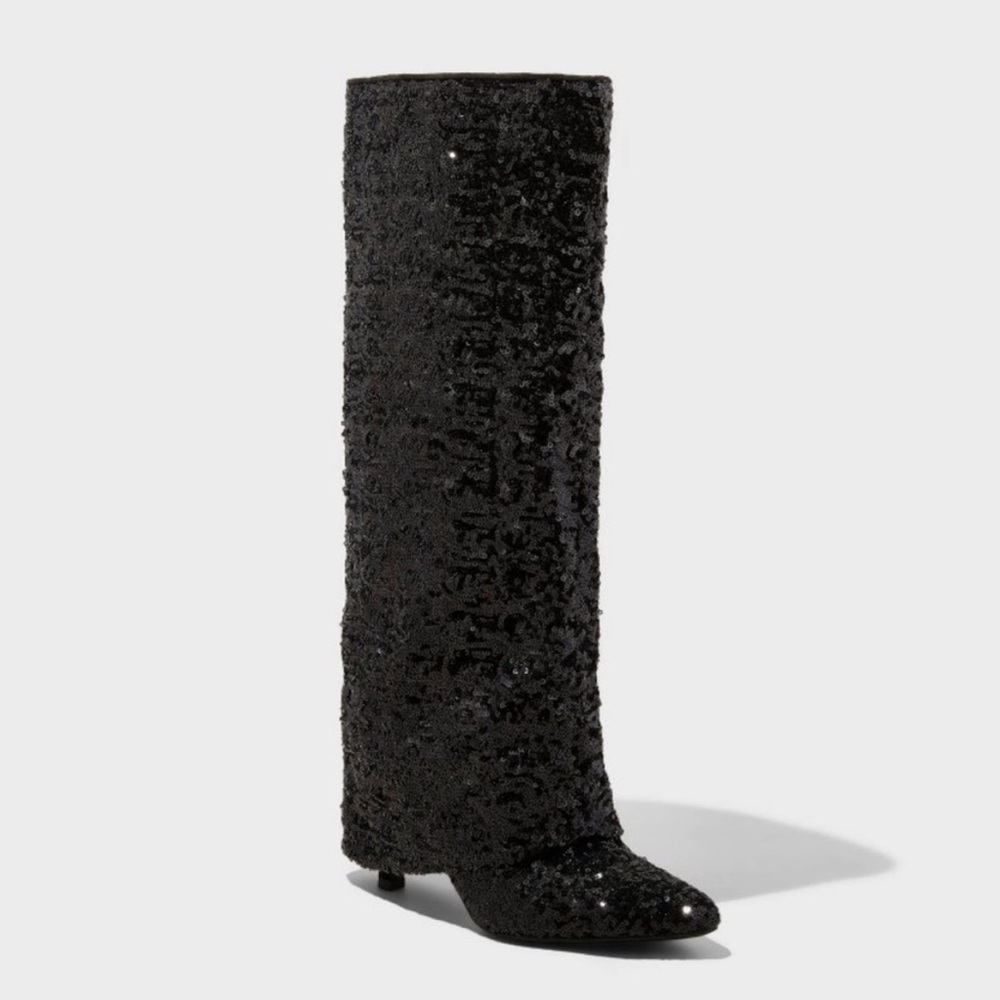 A New Day Women's Abba Sequin Foldover Tall Boots - A New Day Black Size 11